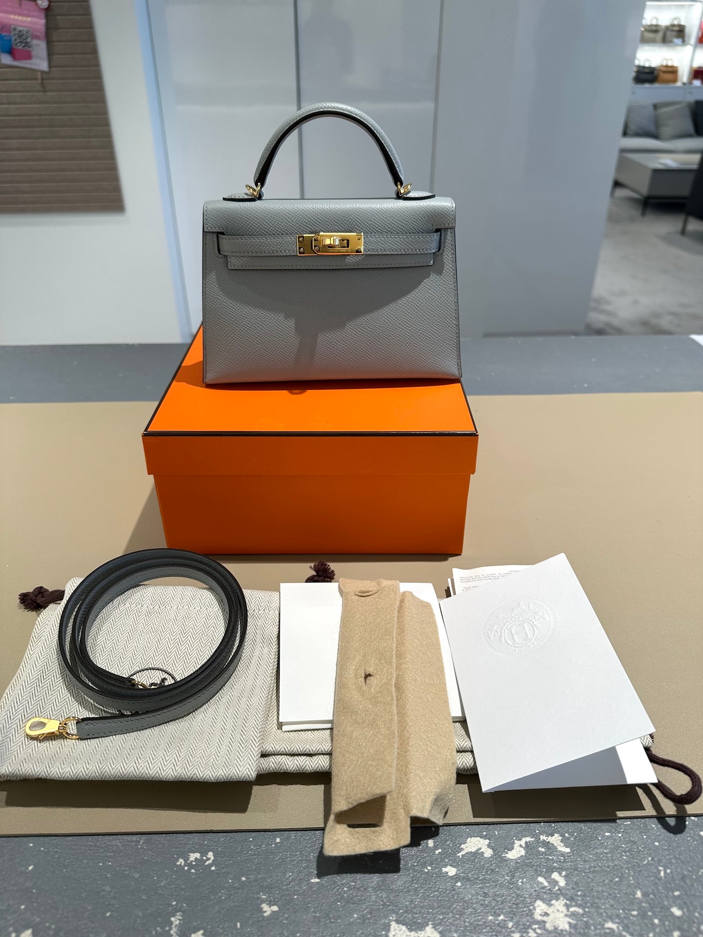 HERMÈS Mini Kelly II Bleu Glacier (8U) Epsom Gold hardware K (2025)