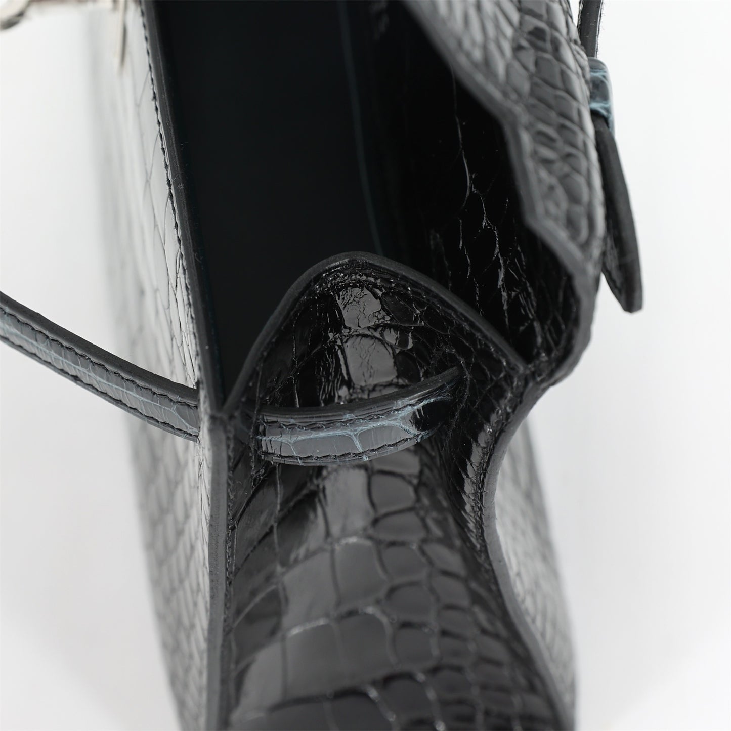 HERMÈS Special Order Kelly Pochette HSS Vert Rousseau (V0) Noir (89) Shiny Alligator Palladium hardware K (2025)