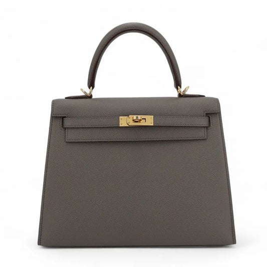 HERMÈS Kelly 25 Sellier Etain (8F) Epsom Gold hardware B (2023)
